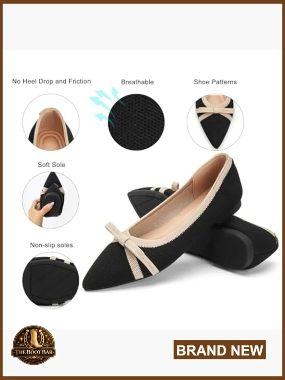 Pointed Toe Knit Ballet Flats Foldable Comfortable Slip On Office Casual